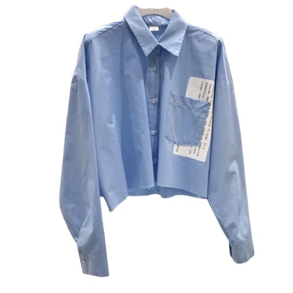

korean chic casual fashion single-breasted blue printing loose long-sleeved shirt blouse women summer 16w1087 210510, White