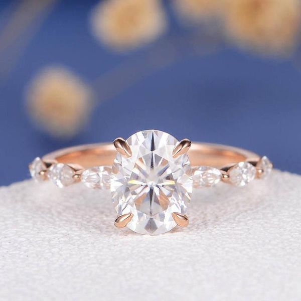

cluster rings 18k rose gold 1ct df color engagement ring oval cut moissanite marquise eternity band wedding bridal for women, Golden;silver