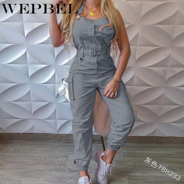 

women's pants & capris wepbel casual cargo playsuit sleeveless o neck jumpsuit with pocket and belt women elegant pencil overalls, Black;white
