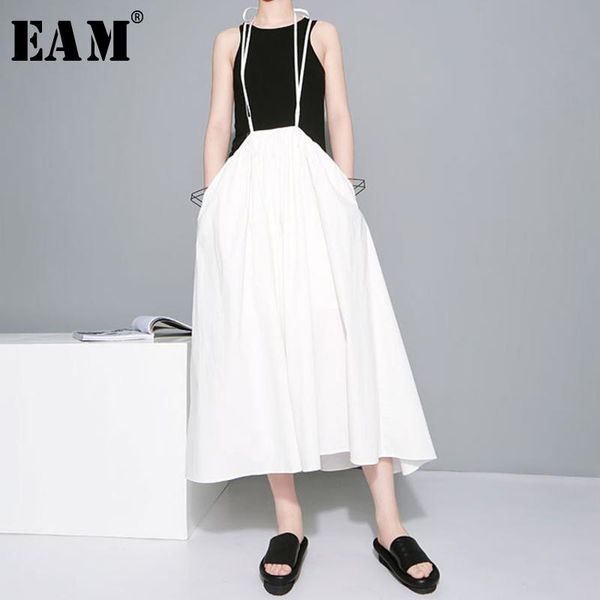 

skirts [eam] 2021 spring summer high elastic waist white split joint big size cross bandage half-body skirt women fashion wd813, Black