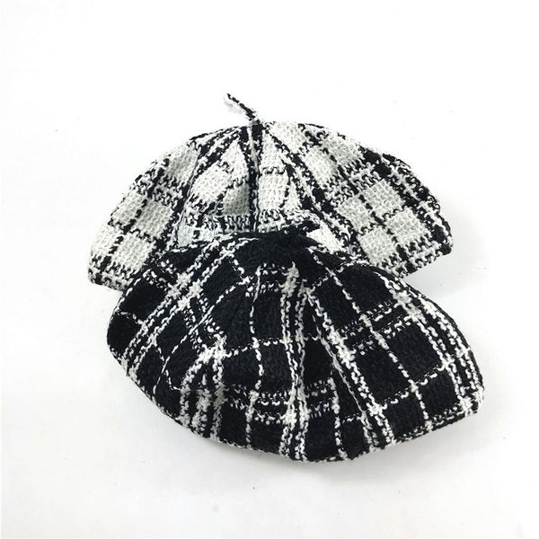

tartan beret women's autumn and winter british octagonal hat, Blue;gray
