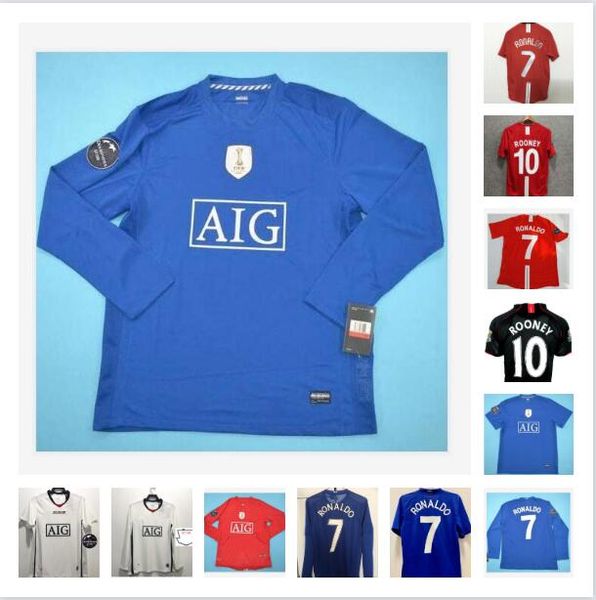 

2007 2008 2009 manchester retro red home soccer jersey united 7# ronaldo long sleeve 07 08 09 man #10 rooney #11 giggs #18 scholes utd footb, Black;yellow