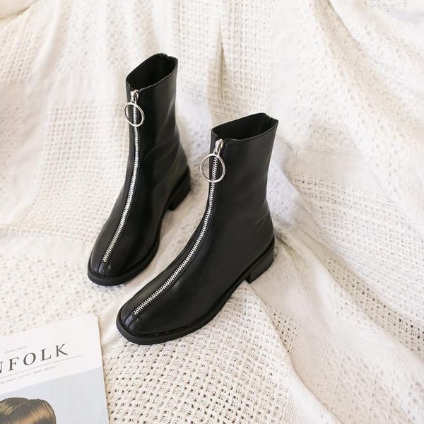 

boots fashion winter women's short zipper thick heel round head warm durable shoes pu upper simple design no fold, Black