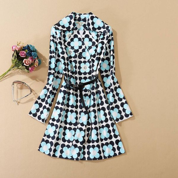 

women's trench coats european and american women's wear autumn style long-sleeved sequin beaded flower fashion polka dot print tre, Tan;black