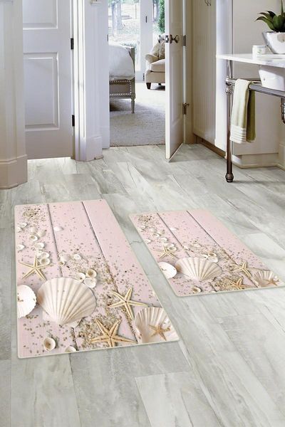 

60x90 - 50x60 digital bath matte leather based toilet seat set 2 tyldb-1880-pink mats