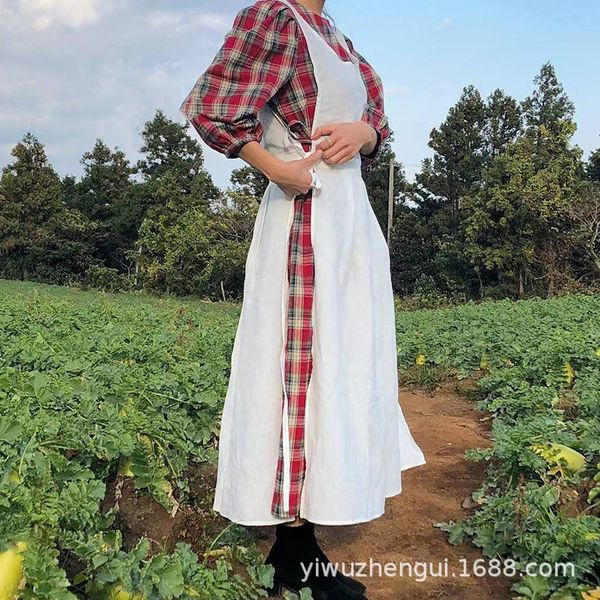 

korean ins french cotton linen literary apron 2021 kitchen florist simplicity