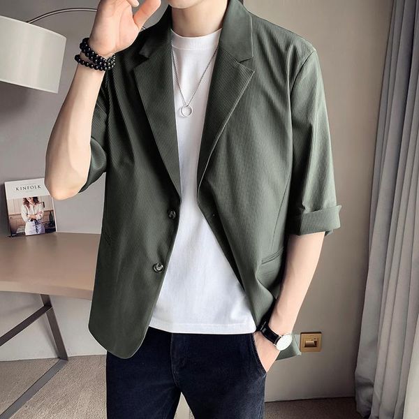 

summer half sleeve blazers men striped leisure british-style trendy all-match simple korean suit- male chic daily streetwear men's suit, White;black
