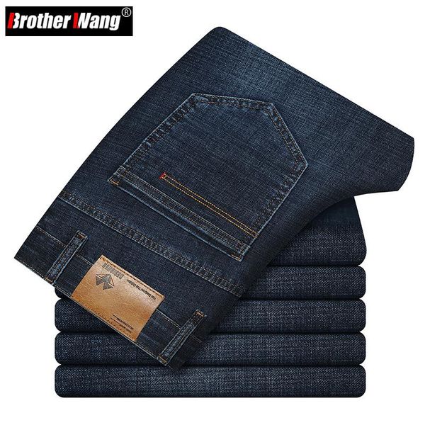 

men's jeans 2021 autumn regular fit classic business fashion casual stretch denim pants male brand trousers, Blue