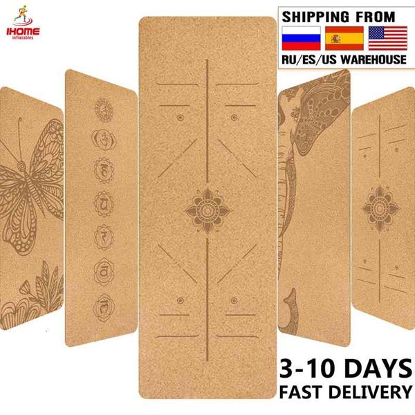 

70in yoga mat fitness natural cork s pilates sport balance training gym with position line ant-slip exercise yoga