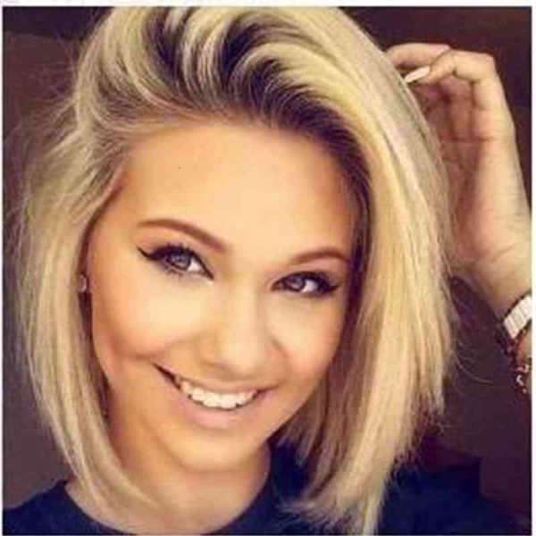 

wig chemical fiber women's short straight hair gradient high temperature silk chemical headgear, Black;brown