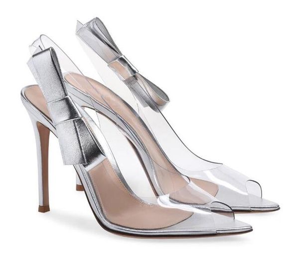 

spring summer fashion women peep toe pvc bowtie stiletto heel sandals transparent high formal dress shoes, Black