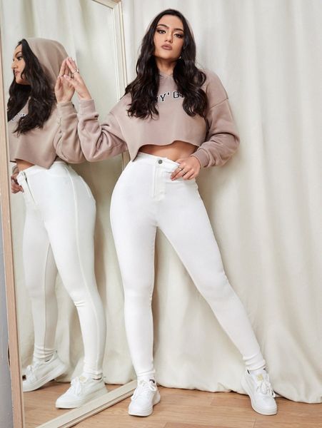

high waist raw hem skinny jeans 5021#, Blue