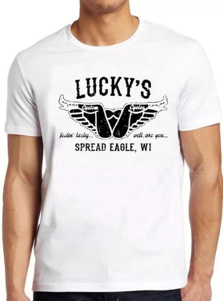 

lucky's custom cycle motorcycle indian harley vintage cool tee t shirt 4036, White;black