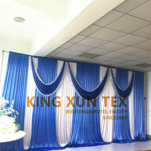 

party decoration 10 x 20ft white ice silk pary wedding backdrop curtain with colorful swag valance drapery stage background