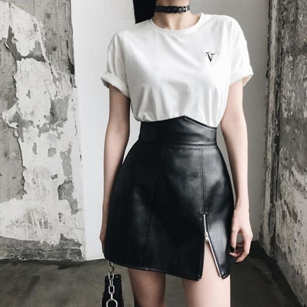 

skirts black pu leather skirt 2021 spring autumn gothic style women jupe femme faux saia for ladies a line short mini