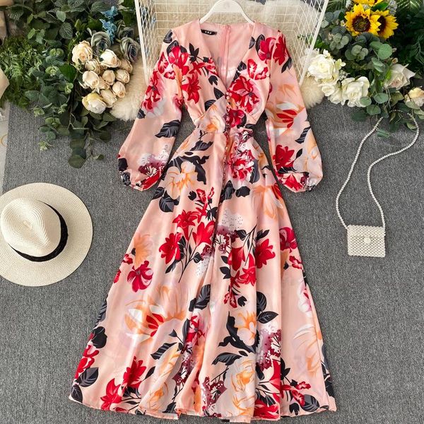 

casual dresses 2021 fashion women's clothing autumn and winter print v-neck dress women, Black;gray