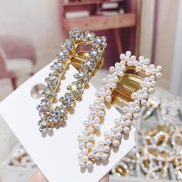 

girl pearl crystal hair clips temperament full diamond rhinestone elegant barrettes hairgrips women accessories 01, Slivery;white