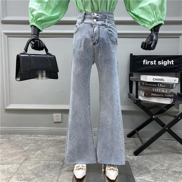 

women's pants & capris retro style two button high waist straight tube micro lapped 2021 casual niche design long leg rough edge jeans, Black;white