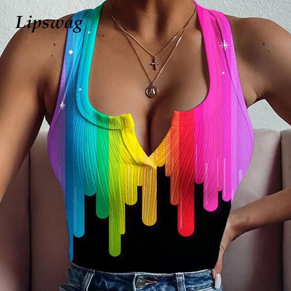 

women's blouses & shirts fashion v neck sleeveless bodycon shirt retro colorful painting print lady blouse vest casual women summer spr, White