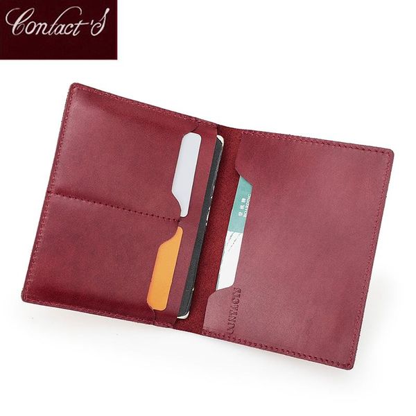 

contact's travel passport holder cover genuine leather wallet women men small passcard document mini card coin purse 2021 wallets, Red;black