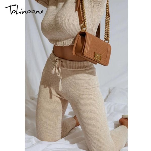 

women's two piece pants tobinoone knitted pieces set women long sleeve hooded and elastic suits female fashion outfits autumn winter s, White