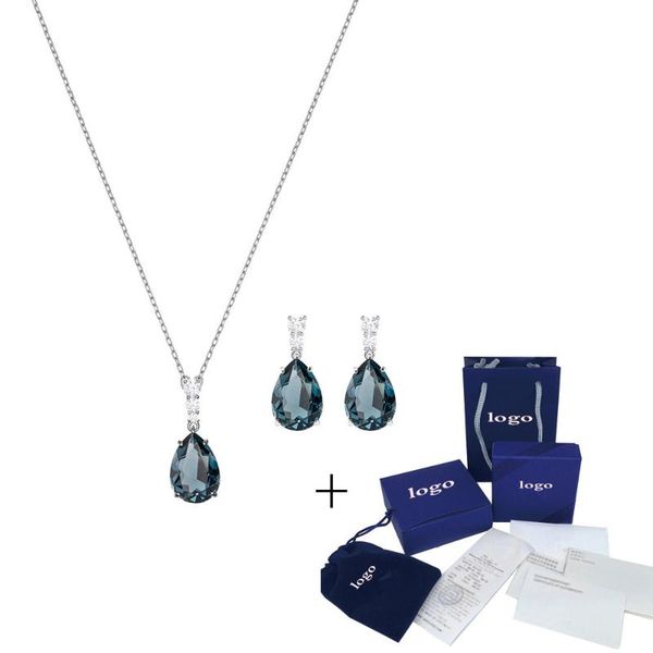

chains swa 2021 austria fashion romantic pear royal blue crystal necklace pendant send girlfriend gift 5421820, Silver