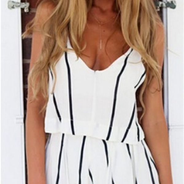 

summer v neck rompers women fashion jumpsuit lady black white striped playsuit