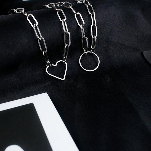 

pendant necklaces single chain love round stainless steel necklace men and women hip-hop clothing jewelry gifts, Silver