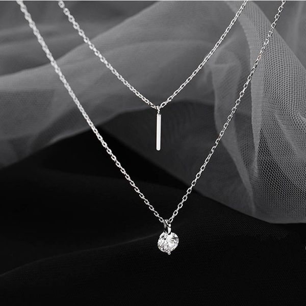 

pendant necklaces classic multi-layer zircon for women girls trendy elegant double layer shiny necklace fashion jewelry gifts, Silver