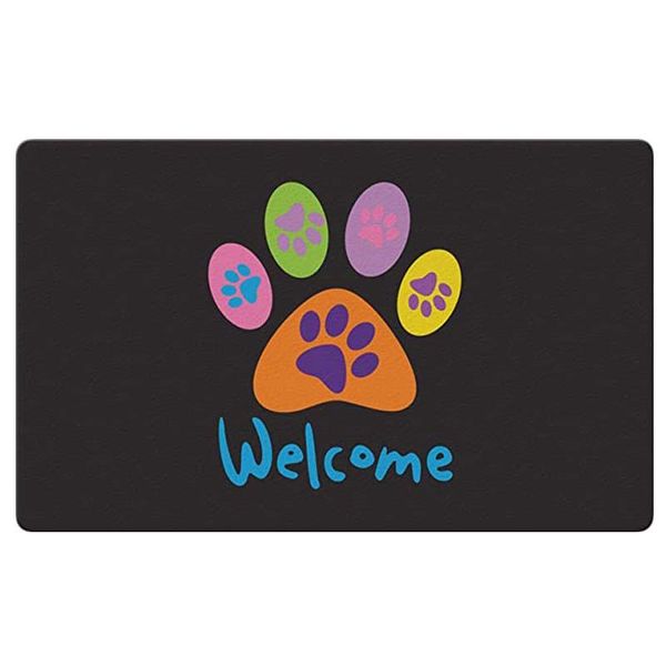 

welcome paws black decorative floor mat puppy dog kitty cat greeting doormat carpets