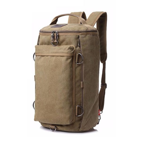 

backpack large travel green mountaineering men canvas bucket shoulder bags male backpa personality pack