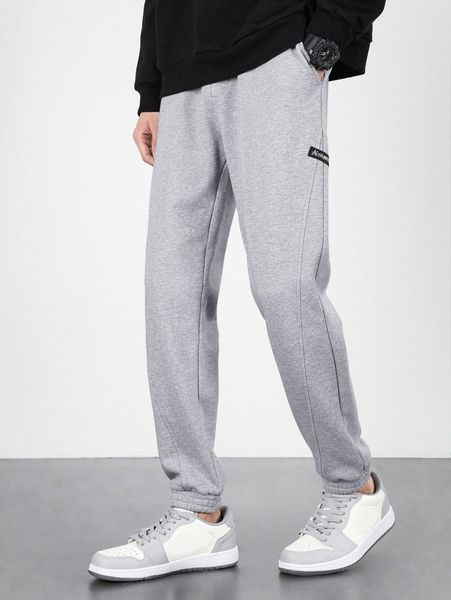 

men pocket side letter graphic sweatpants m3tk#, Black