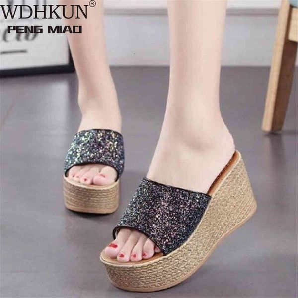 

slippers slanted heel women's platform high heels shoes summer open toe comfy sandals orthopedictoe corrector 9cm 900p, Black