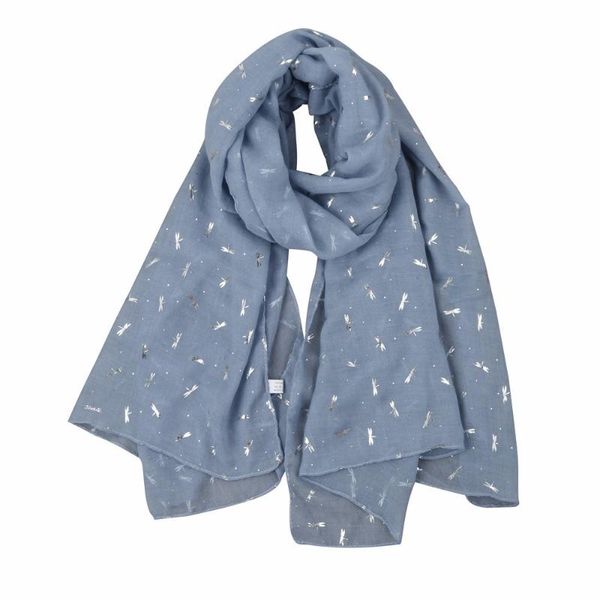 

scarves fashion winter scarf women gold foil dragonfly print women's shawl pashmina stole foulard femme, Blue;gray