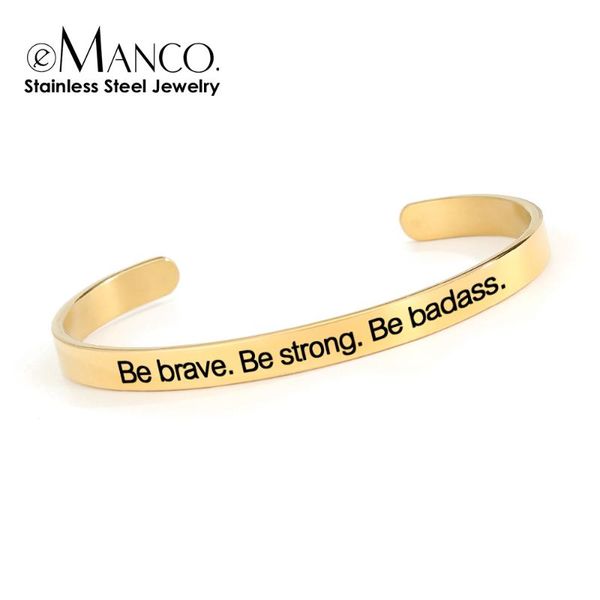 

bangle emanco initial bracelet stainless steel personalize be brave strong badass for women girls kids gifts, Black