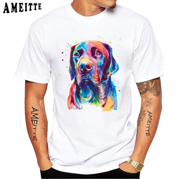 

super clever labrador retriever print t-shirt summer men's casual white tees lab watercolor cute jack russel terrier dog t-shirts, White;black