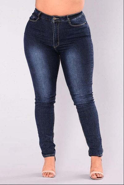 

women jeans plus size 5xl high waist elastic calca slim long fat mom denim pants ladies push up pencil, Blue