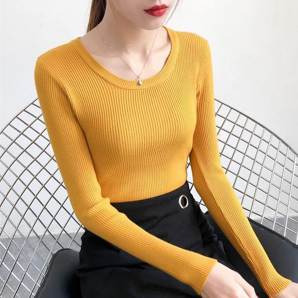 

women's sweaters fashion women full sleeve o-neck sweater 2021 knitted basic elasticity pullovers autumn winter jumpers elegant ladies, White;black