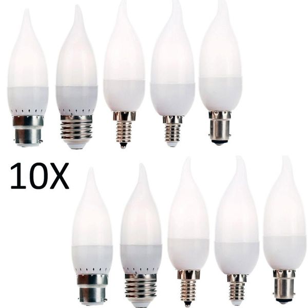 

bulbs 10pcs/lot e27 e14 led flame chandelier bulb 3w e12 b22 candle 2835 smd velas decorativas home lighting replace 25w halogen lamps