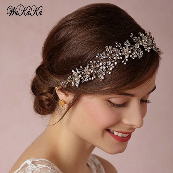 

hair clips & barrettes 2021 rhinestone headpiece ornament crystal flower leaves wedding accessorie pearl headband bridal tiara jewelry, Golden;silver