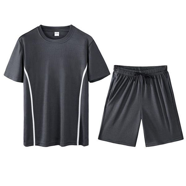 

men summer sets fashion tracksuit fitness sportswear suit 2 pieces t shirt + shorts male sports clothing asian size men's tracksuits, Gray