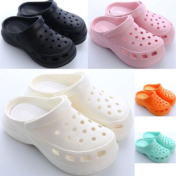 

2021 womens summer thick-soled hole shoes ladies height increase shoe black white orange pink girls women beach classic sandals slippers sev