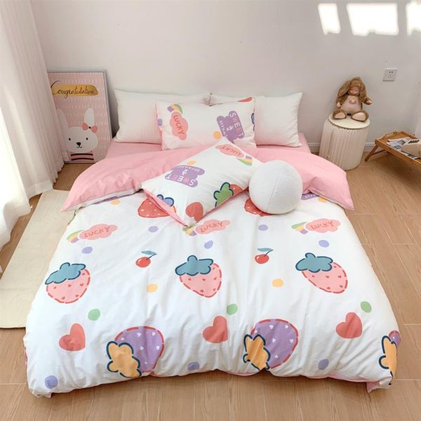 

bedding sets kawaii strawberry bear set for home cotton twin full  size duvet cover fitted bed sheet pillowcases kids girl