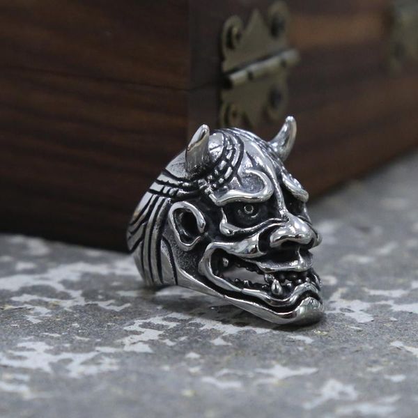 

cluster rings gothic skull ghost ring men's stainless steel punk biker cool devil mask fashion male jewelry party birthday gift, Golden;silver