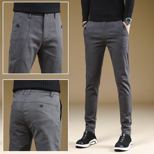 

lruen 2021 men's pants slim casual full length fashion business stretch trousers male brand black pantalones