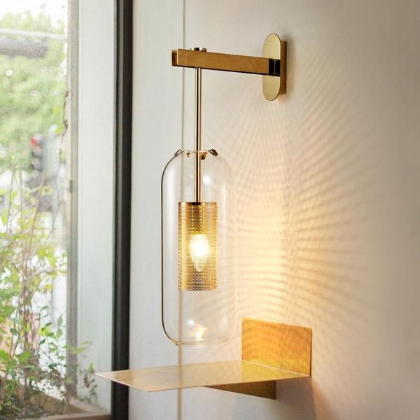 

wall lamp post modern shiny gold metal led living room lustre glass shades scones mounted lamparas fixtures light