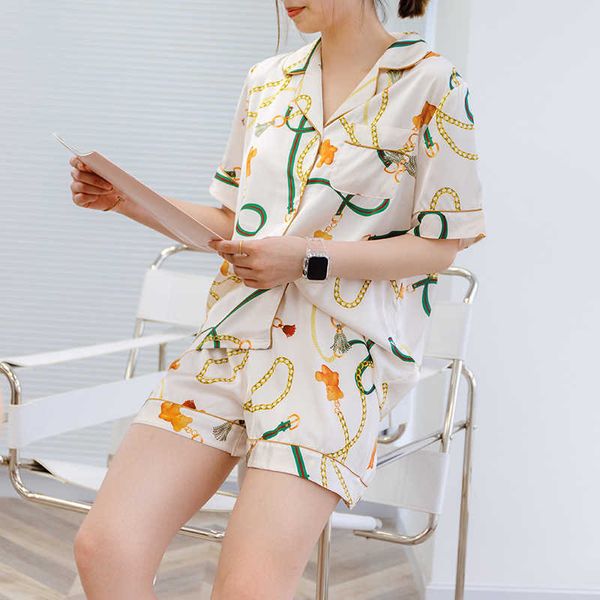 

yaoting new short sleeve shorts pajamas suit summer women's chain bear home wear women's tz2500 homewear for girls womens elegant, Black;red