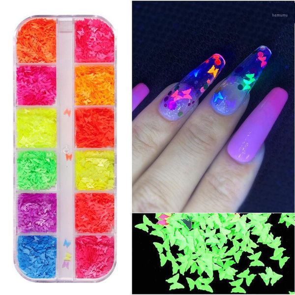 

fluorescence nail art decorations butterfly stars shapes laser stickers flakes 3d sequins manicure noctilucent1, Black