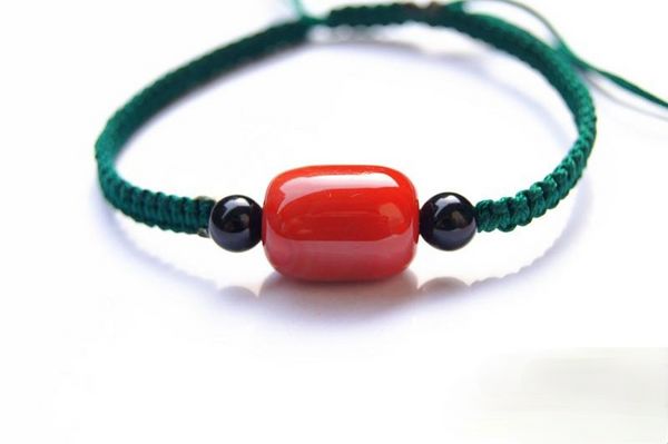 

hand catenary pure manual jewelry chain customize weaving dark green square knot + 1 red agate beads lucky bracelet, Black