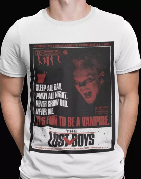 

the lost boys t-shirt retro halloween frog brothers santa carla movie vampire, White;black